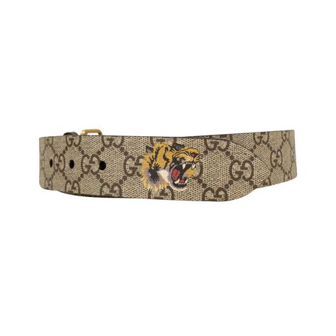 Gucci Tiger Print GG Supreme Leather Belt 'Beige' 